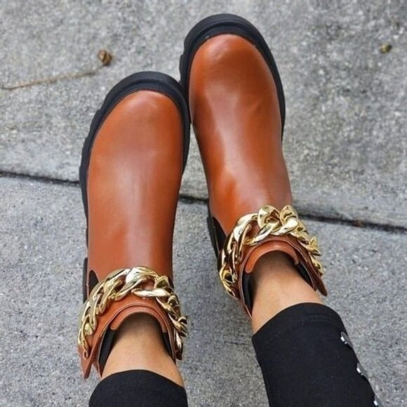 Women's Tan Combat Ankle Boots Heeled Booties - Picture 3 of 6